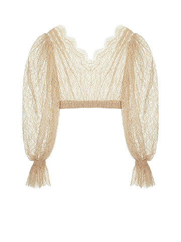 Beige Lace Cropped Blouse, 1