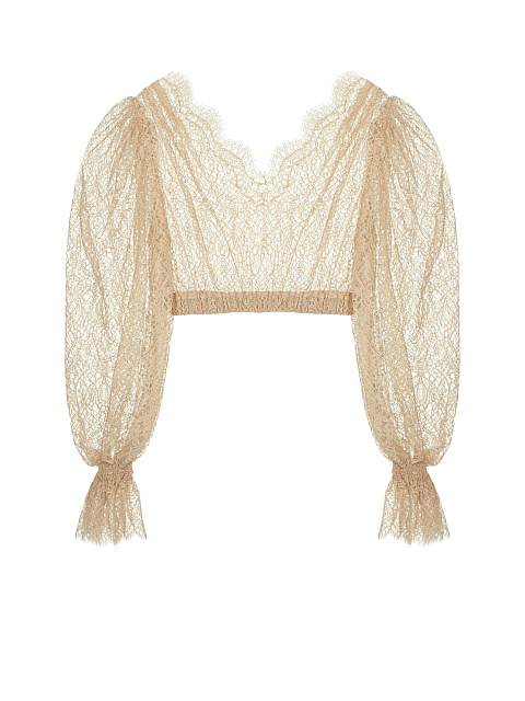 Beige Lace Cropped Blouse, 1