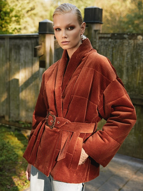 Brown Belted Velvet Jacket, 4