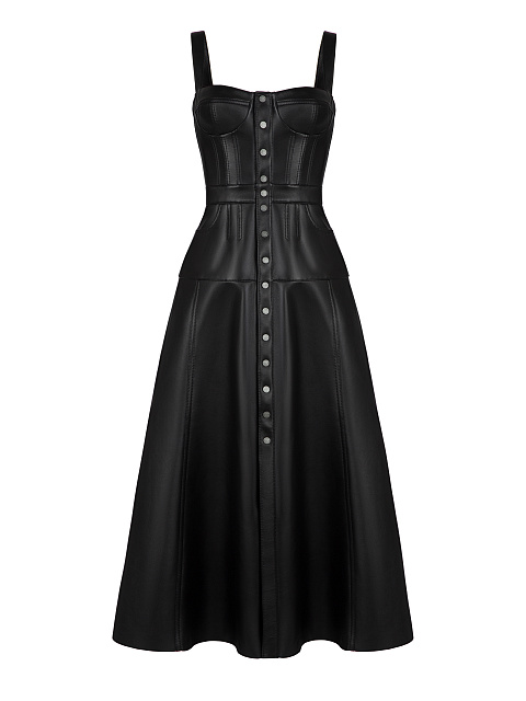 Black Leather Midi Dress, 1