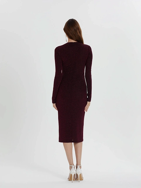 Bordeaux Lurex Jersey Midi Dress, 5