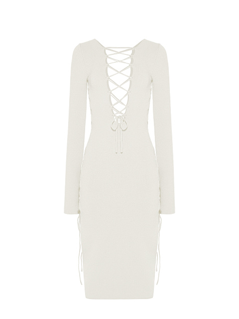 White Lace Up Jersey Midi Dress, 2