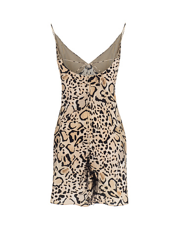 Beige Leopard Silk Mini Dress, 2