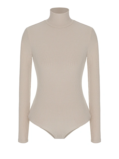 Beige Cotton Turtleneck Bodysuit, 1