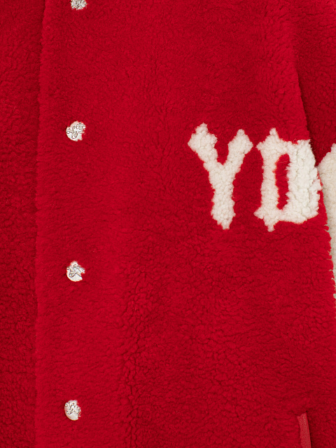 Red Oversized Shearling Bomber Jacket, 3
