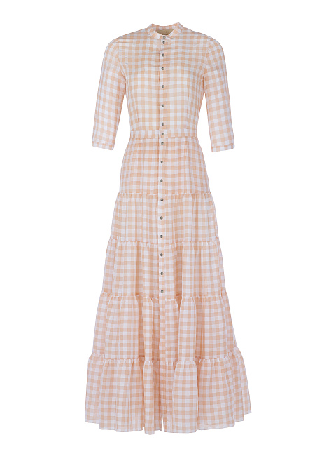 Peach Orange Checked Maxi Dress , 1