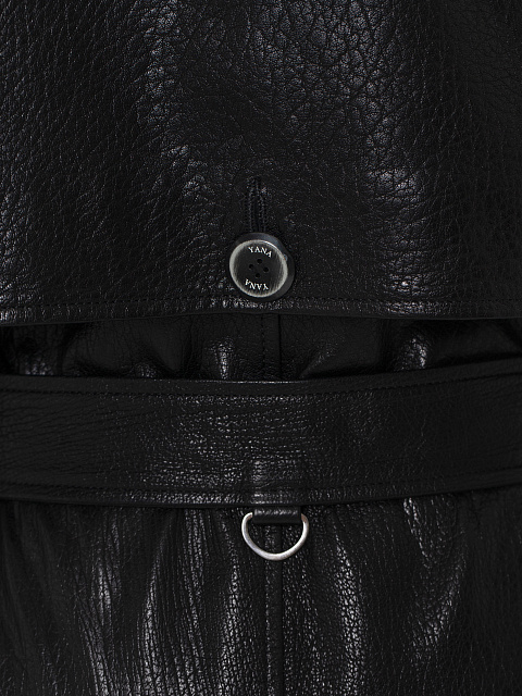 Black Textured Leather Trench Coat, 10