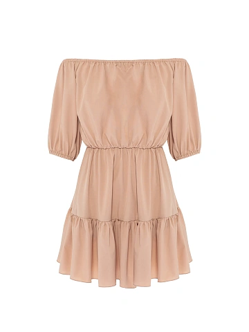 Powder pink off-the-shoulder mini dress, 1