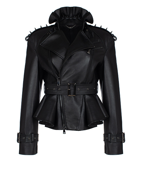 Spiked Black Leather Biker Jacket, 1