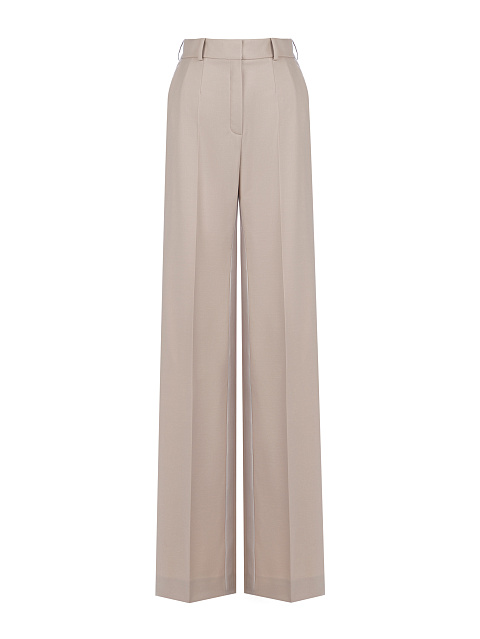 Beige Wool Wide Leg Trousers, 1