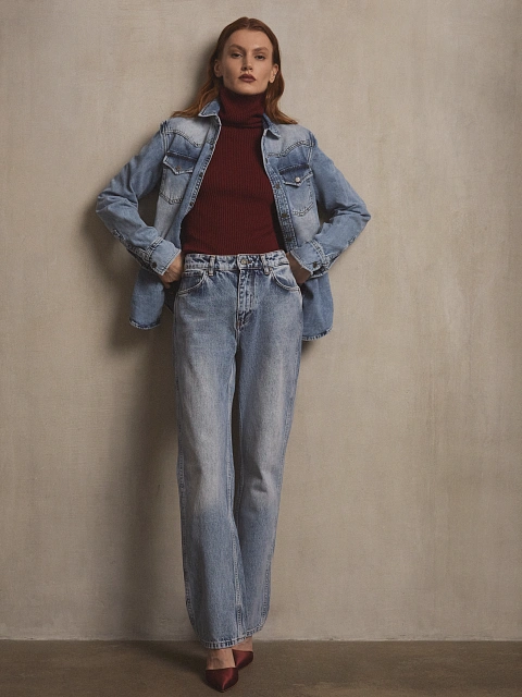 Light Blue Straight Leg Jeans, 5