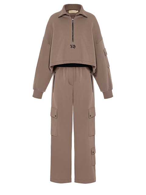 Brown Cargo Pants Jersey Suit, 1