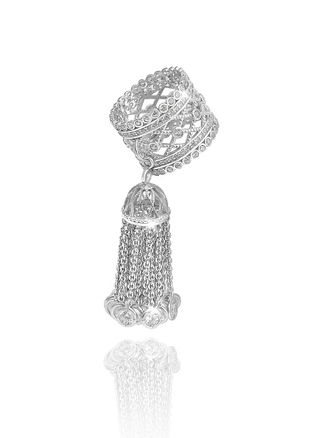 Silver & Cubic Zirkonia Wide Tassel Ring, 1