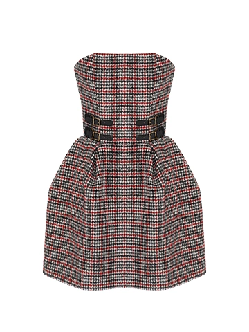 Grey & Red Check Wool Mini Dress, 1