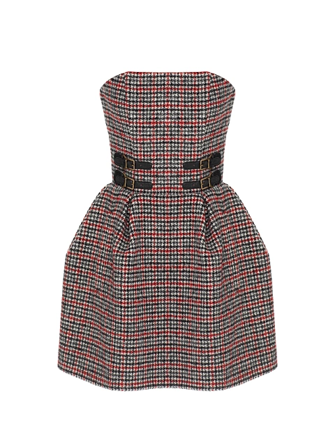 Grey & Red Check Wool Mini Dress, 1