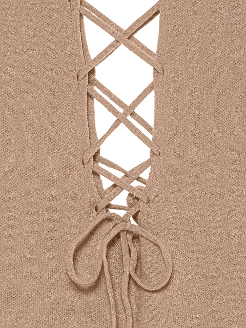 Beige Lace Up Jersey Maxi Dress, 3