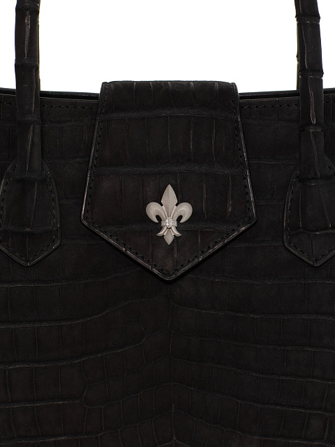 Black crocodile leather bag with silver, 5