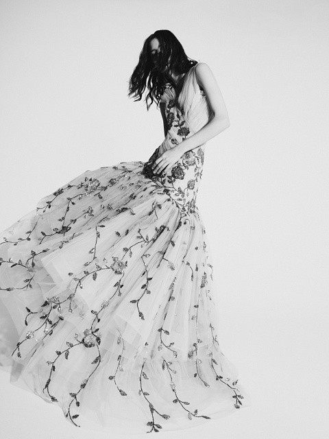 Beige Asymmetric Embroidered Mesh Maxi Dress, 6