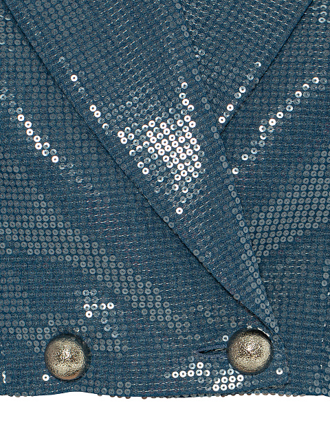 Blue Sequin Denim Pant Suit, 4