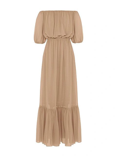 Beige Off Shoulder Maxi Dress, 1
