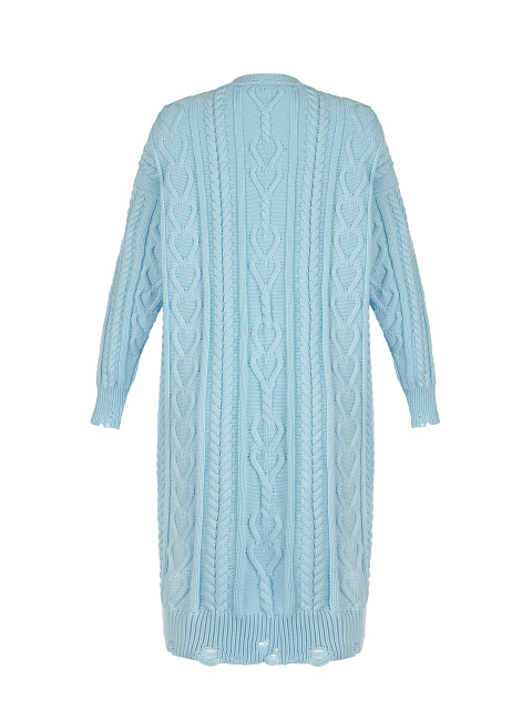 Blue Cotton Cable Knit Distressed Long Cardigan, 2