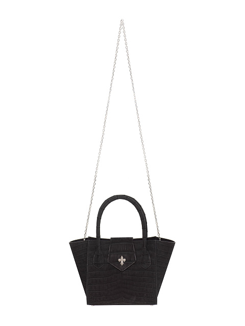 Black crocodile leather bag with silver, 4