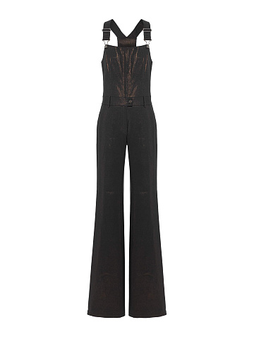 Black denim jumpsuit with coating, 1