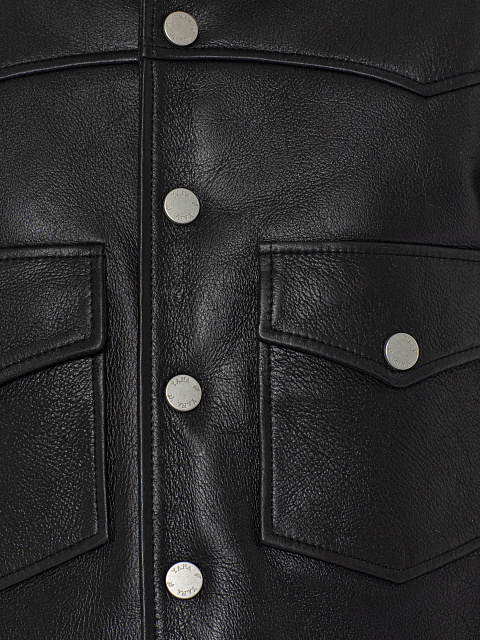 Black Leather & Shearling Cropped Jacket, 3
