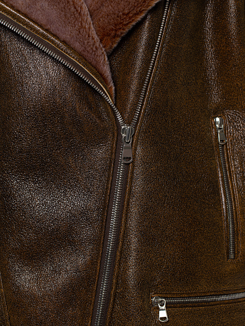 Brown Oversized Shearling Jacket, 3