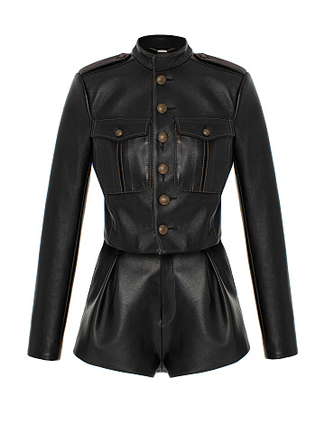 Black Leather Jacket & Shorts Set, 1