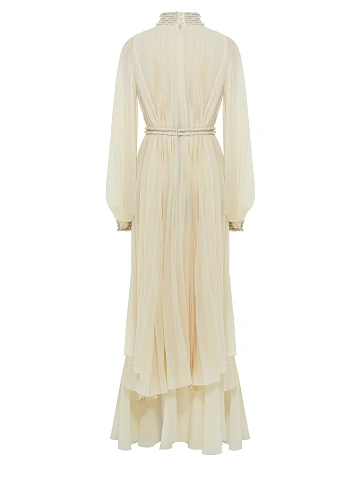 Beige Plisse Chiffon Maxi Dress, 2