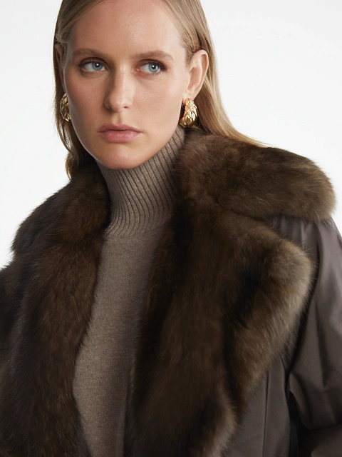 Sable Fur Lined Brown Trench Coat, 6