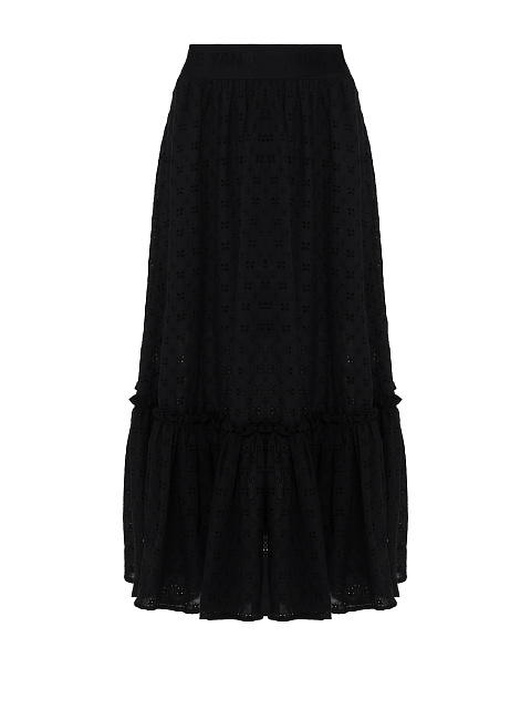 Black Cotton Lace Midi Skirt, 1
