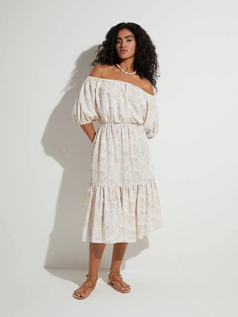 Lilac Floral Printed Midi Dress, 5