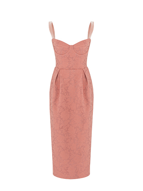 Pink Jacquard Midi Dress & Jacket Set, 3