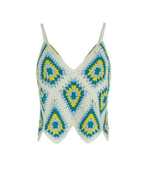 Ivory & Green Crochet Knitted Top, 2