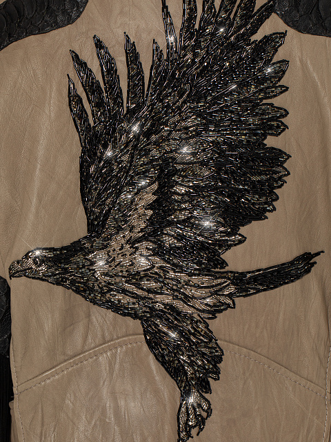 Brown Fringed & Embroidered Leather Biker Jacket, 6