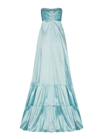 Light Blue Wild Silk Strapless Maxi Dress, 2