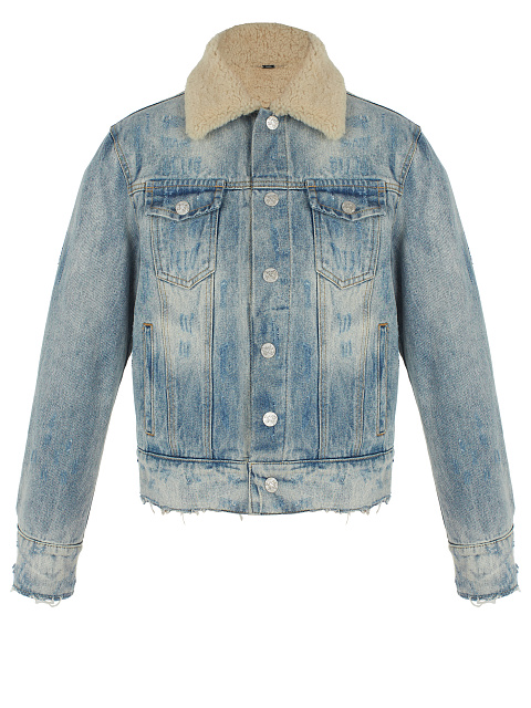 Light Blue Distressed Denim & Shearling Jacket, 1