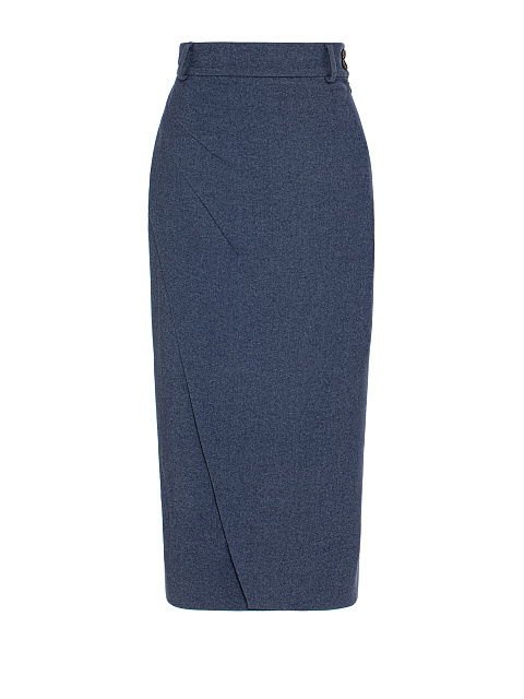 Blue Wool Midi Skirt Suit, 4