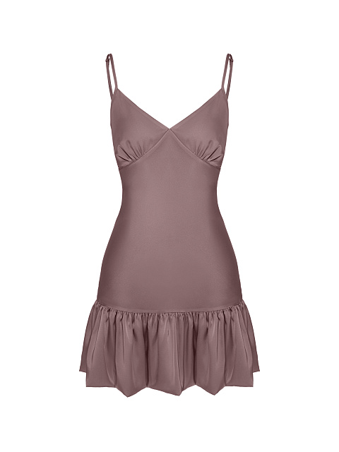 Brown Ruffle Mini Dress, 1