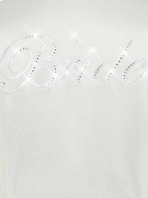 White Embroidered "Bride" Silk Pajama Set, 5