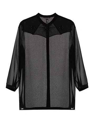 Black Embroidered Chiffon Blouse, 2