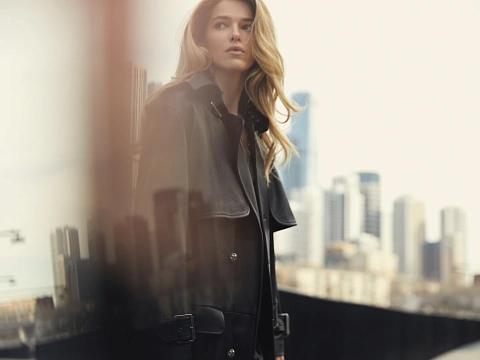 Black Leather Double-Breasted Coat, 10