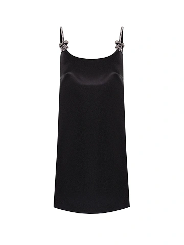 Black Rhinestones Bow Satin Mini Dress, 1