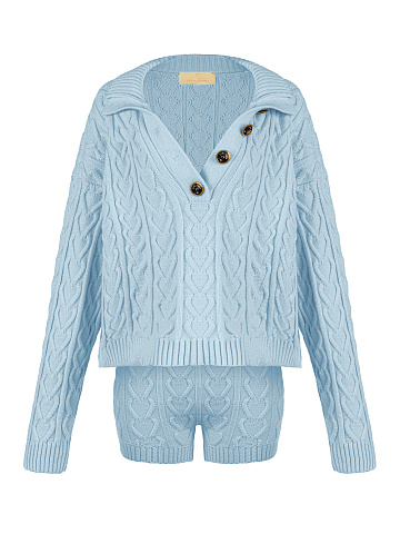 Light Blue Knitted Pullover & Shorts Set, 1