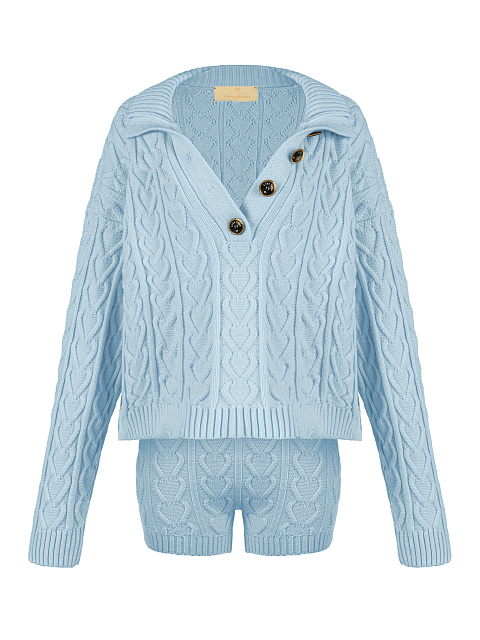 Light Blue Knitted Pullover & Shorts Set, 1