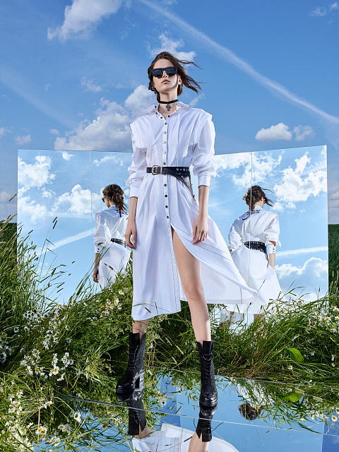 White Cotton Midi Shirt Dress, 3
