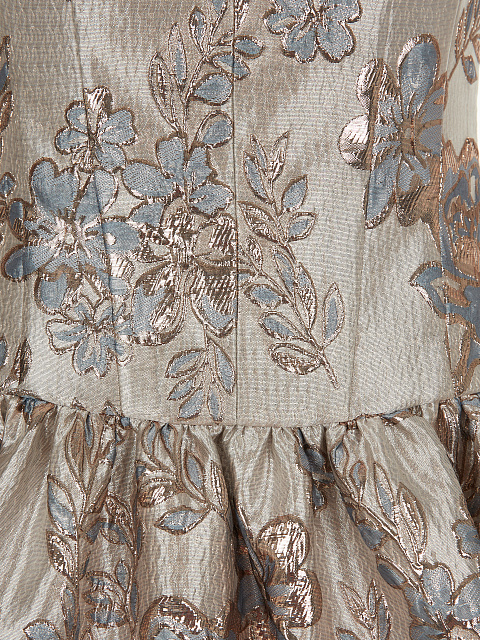 Beige Floral Brocade Mini Dress, 3