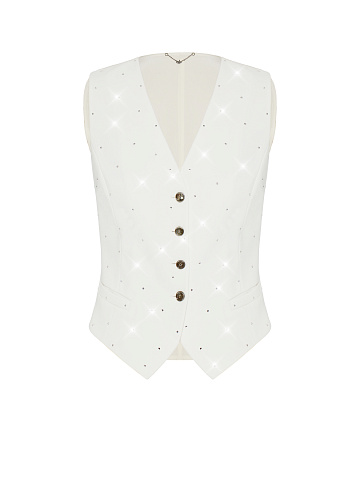 White Rhinestones Cotton Vest, 1